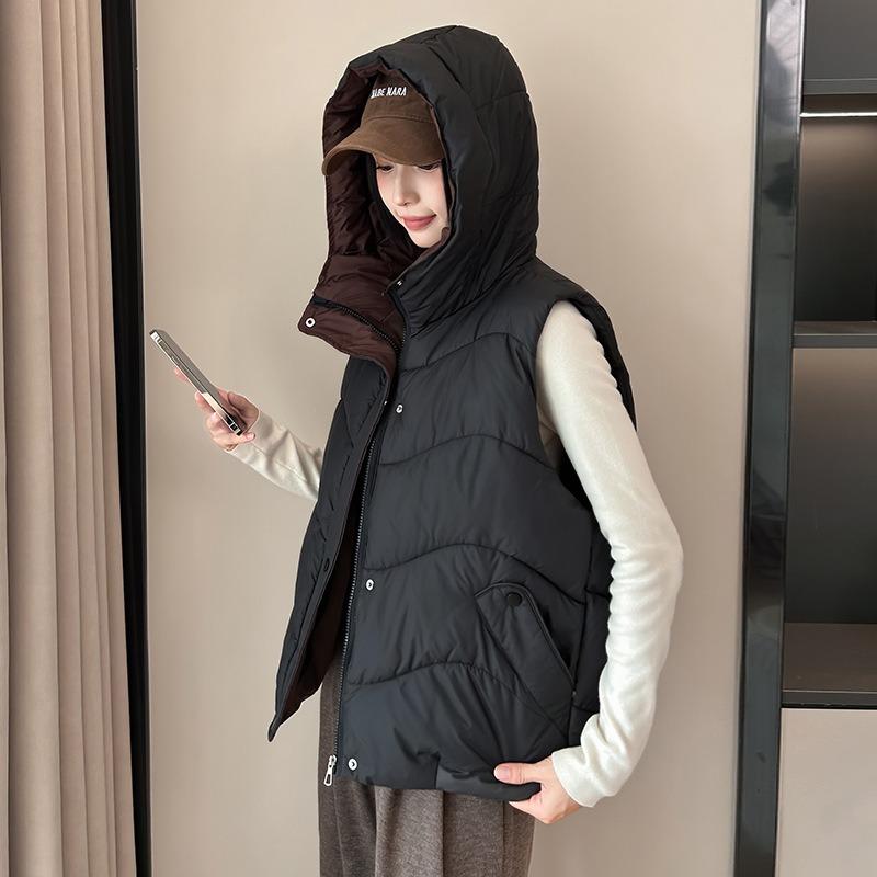 Hooded Warm Thickened Down Cotton Clothes Vest Autumn and Winter New Loose Fashion Cotton Clothes Young Vest