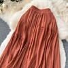 Summer High Waist Drape A-Line Skirt Fashion Elastic All-Match Pleated Large Swing Temperament Midi Skirt