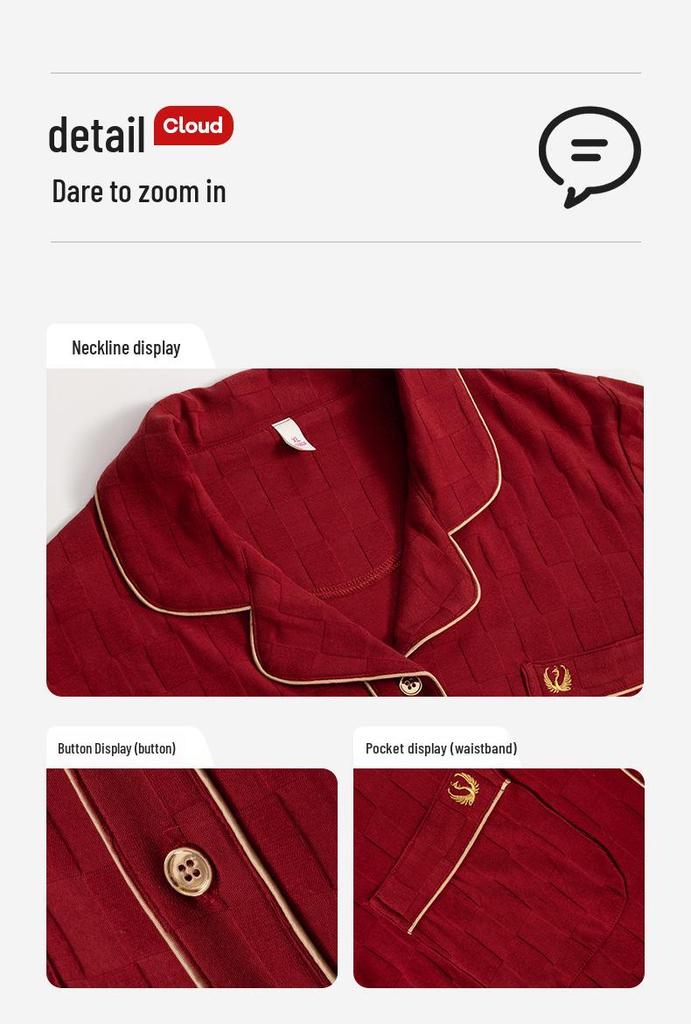 Couple's Pajamas Set: Women's Spring/Autumn Long Sleeve, Men's Red Pure Cotton Loungewear for Weddings or Birthdays