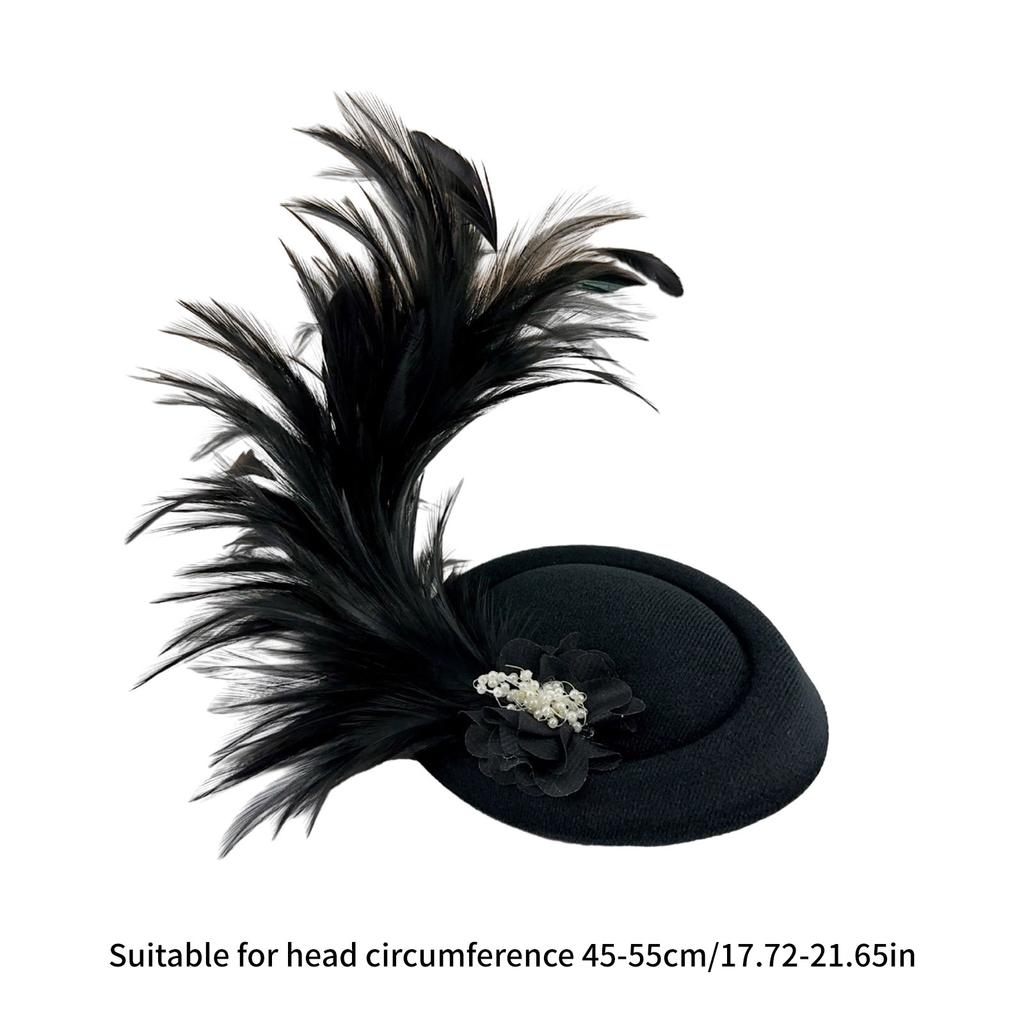1920s Feather Felt Hat Shape Headband for Girls Prom Hair Barrettes for Teenagers Adult Banquet Ponytail Hair Pin