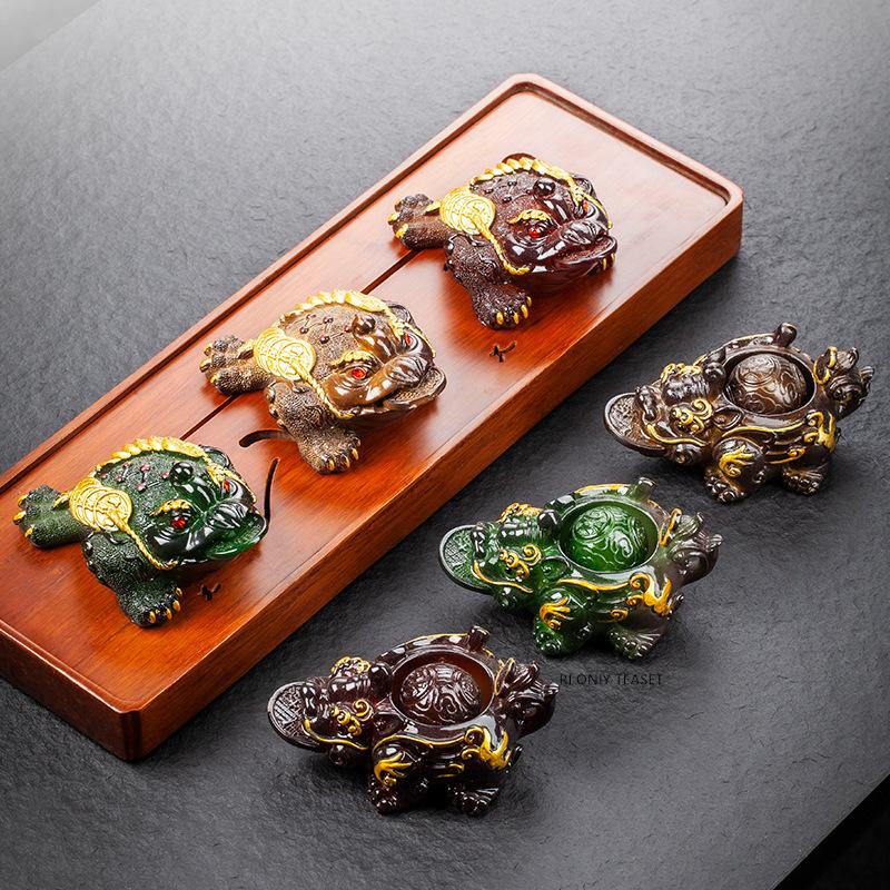 Retro Golden Toad Statue Resin Color Changing Tea Pet Lucky Tea Figurine Ornaments Can Raise Tea Set Decoration Accessories Gift