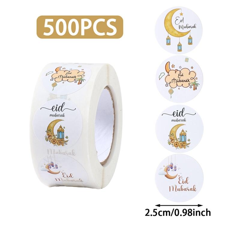 EID Mubarak 500pcs Roll Stickers Ramadan Kareem Gifts Packaging Seal Stickers Islam Muslim Festival Party Decor EID Gift Labels