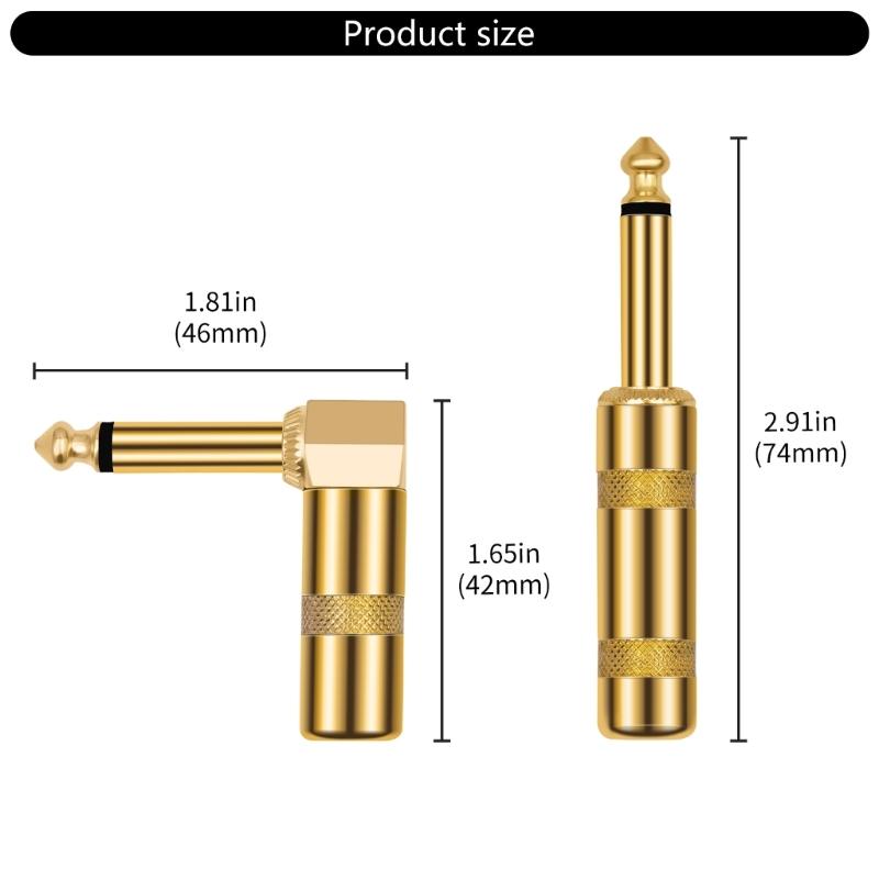 2pcs 6.35mm Plugs Solder Connectors DIY Straight Head/Elbow Solder Type Plugs for Instrument Sound Cable Termination