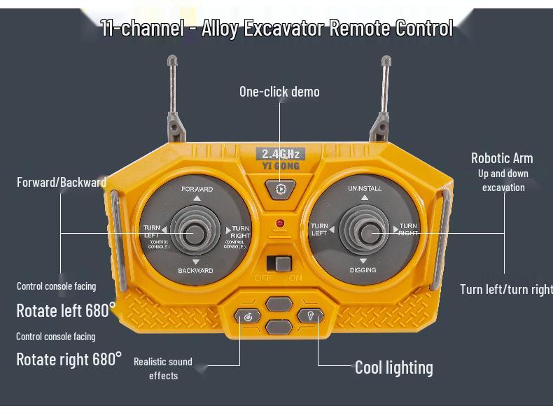 2.4G Remote Control Excavator & Bulldozer Toy - Alloy Construction Vehicle for Kids