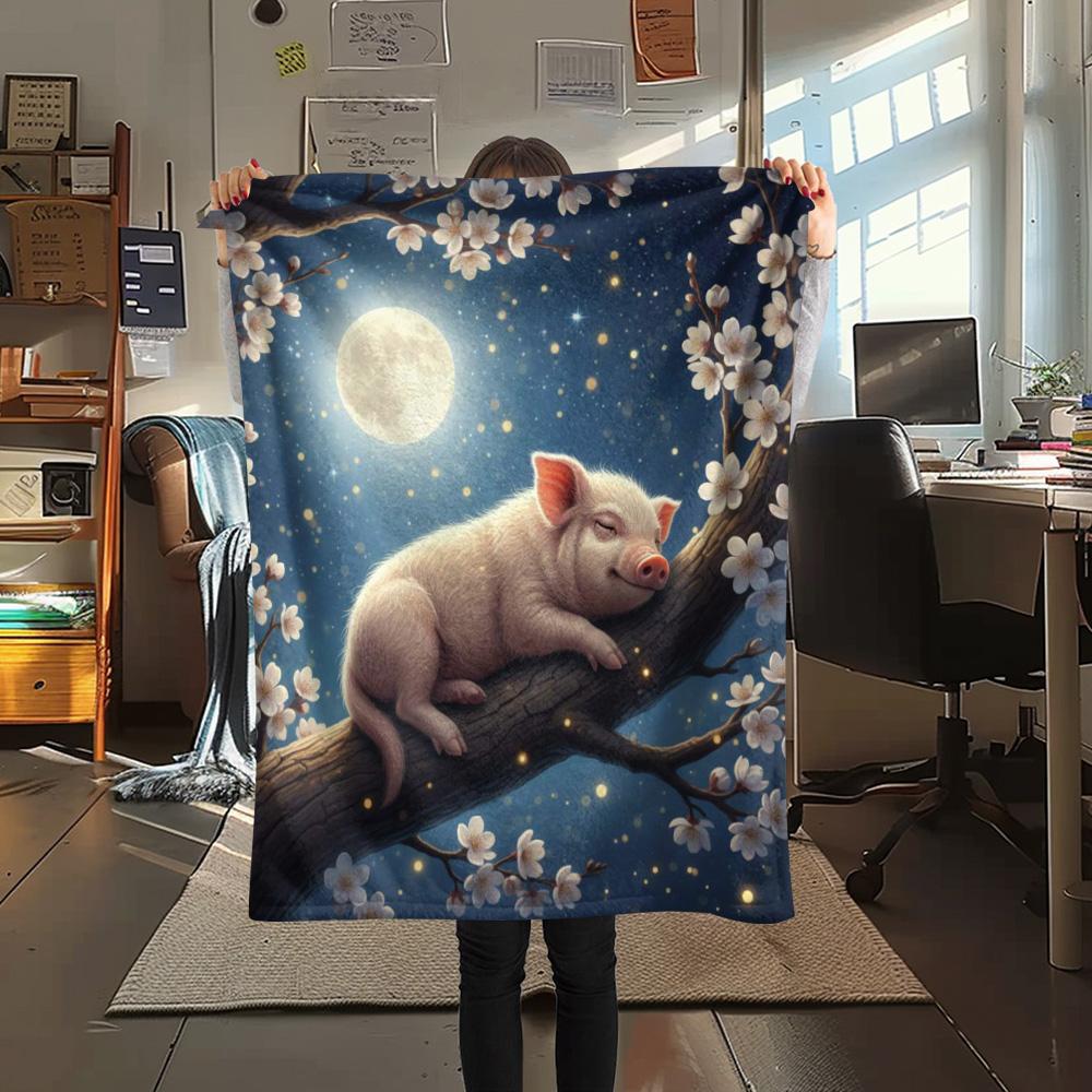 1PC Sleeping animals Print Flannel Blanket, High quality Comfortable for All Seasons, Home Decor, Warmth and Comfort