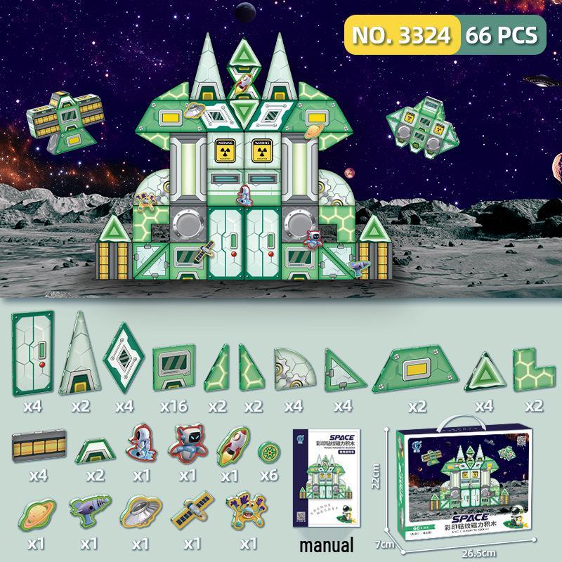 

Магнитные плитки Dige: Витражные строительные блоки с ромбовидным узором и наклейки с военной космической сценой