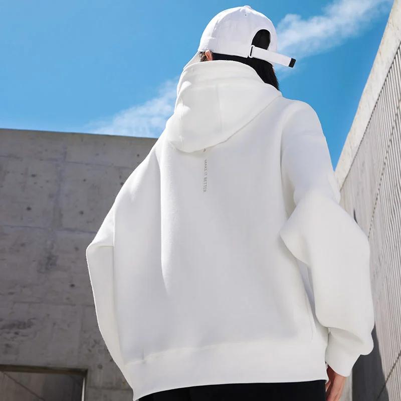 Li Ning Plain Color Hooded Cardigan Sweatshirt Women tops Off-White AWDTB24-3