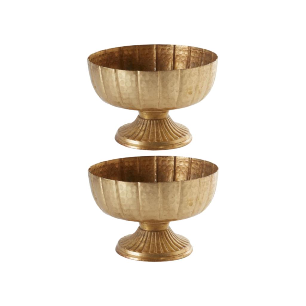 2 Pcs Distressed Gold Compote Vase, 8" Wide Pedestal