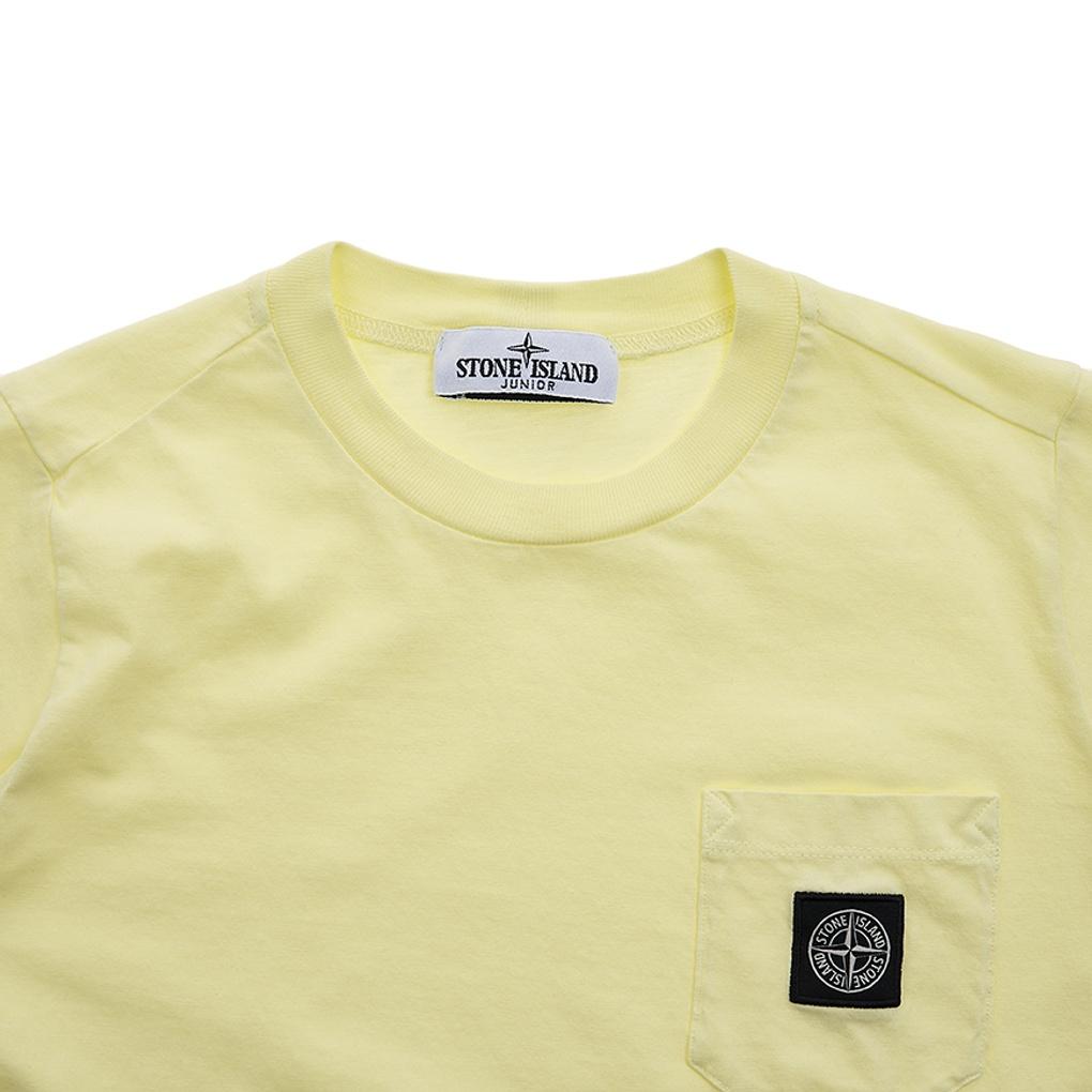 STONE ISLAND T-Shirt Kids Solid Color Round Neck Short Sleeve Pocket Casual Kids Tops Yellow 781620347-V0031