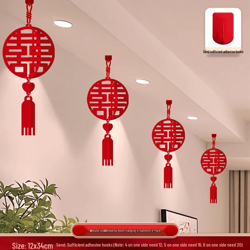 Wedding Lantern Decor: Xi Character Pendant and Pull Flower for Bride & Groom s Room, Ceiling Ornament for Living Room & Bedroom