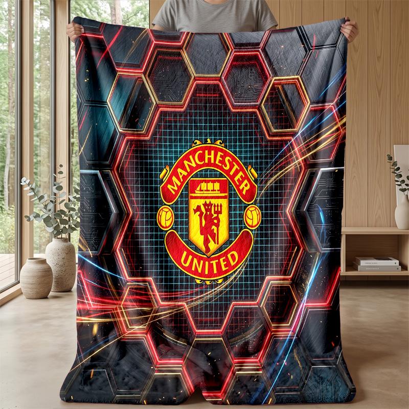Manchester United Theme Blanket Soft Flannel Blanket Plush Throw Blanket Cozy Sofa Bed Blanket for Home Decor
