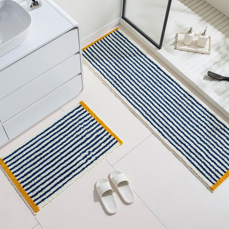 Thickened Anti-Slip Bedroom Rug: Flocked, Wear-Resistant, Water-Absorbent Foot Pad with Simple Striped Design