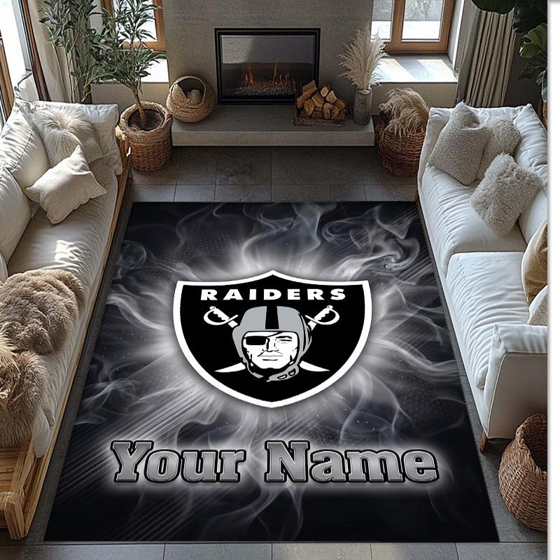 Las Vegas Raiders Crystal Velvet Rug, Custom Name Text Personalized Non‑Slip Floor Mat for Home Decor Gift