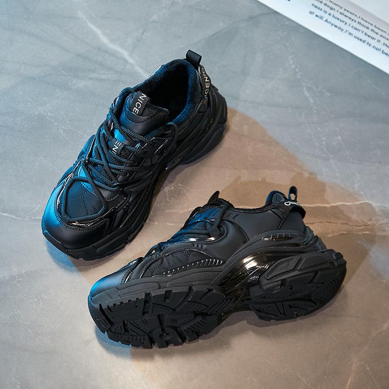 Genuine Leather Daddy Shoes Women's Spring  New All-match Plus Velvet Casual Sports Shoes