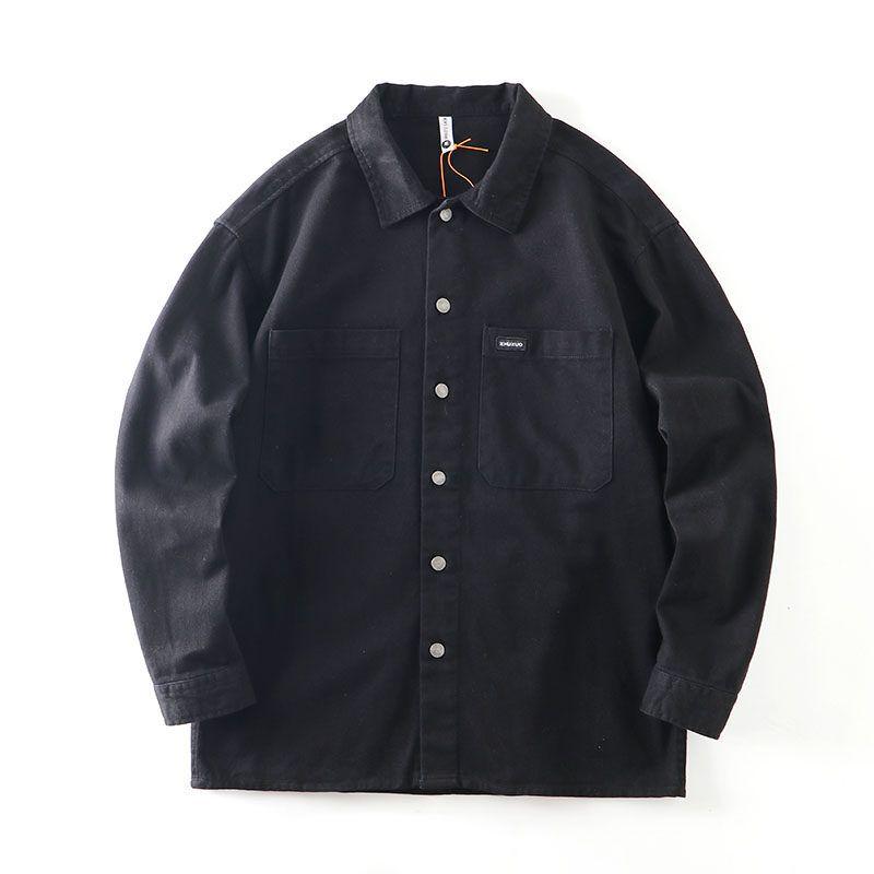 American Retro Heavy Weight Pure Cotton Workwear Shirt Men s Fall and Winter Long-Sleeved Thickened Export Cattle Goods Multi-Pocket Shirt Coat Black M