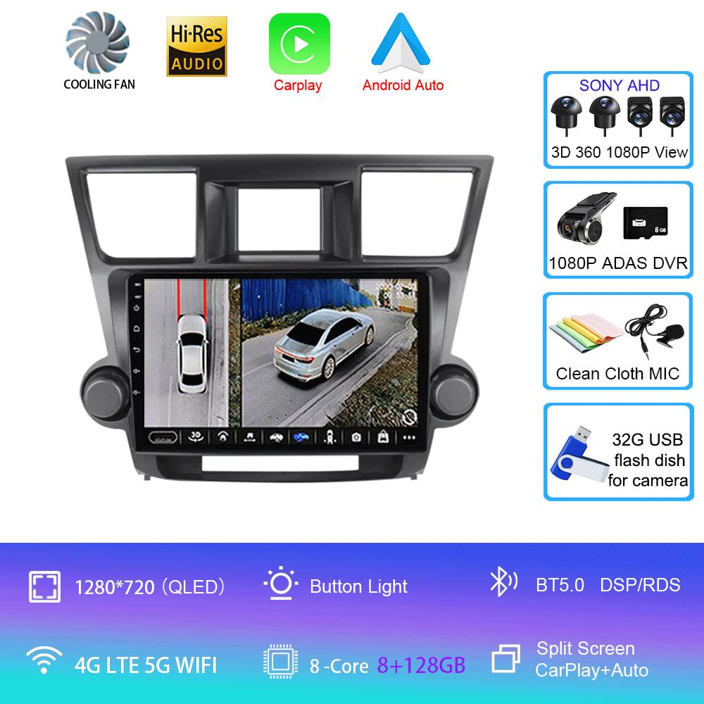 Android 14 Car Radio For Toyota Highlander 2 XU40 2007 - 2013 Multimedia Video Player Navigation GPS Carplay Android Auto 5G WIF