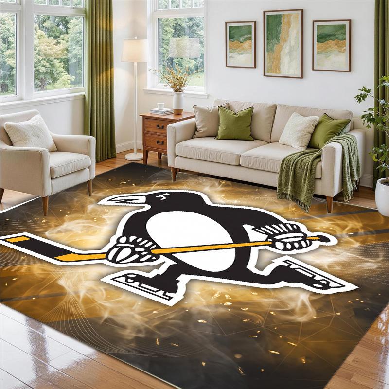 Pittsburgh Penguins Design Crystal Velvet Rug Soft Decorative Mat for Bedroom Entrance