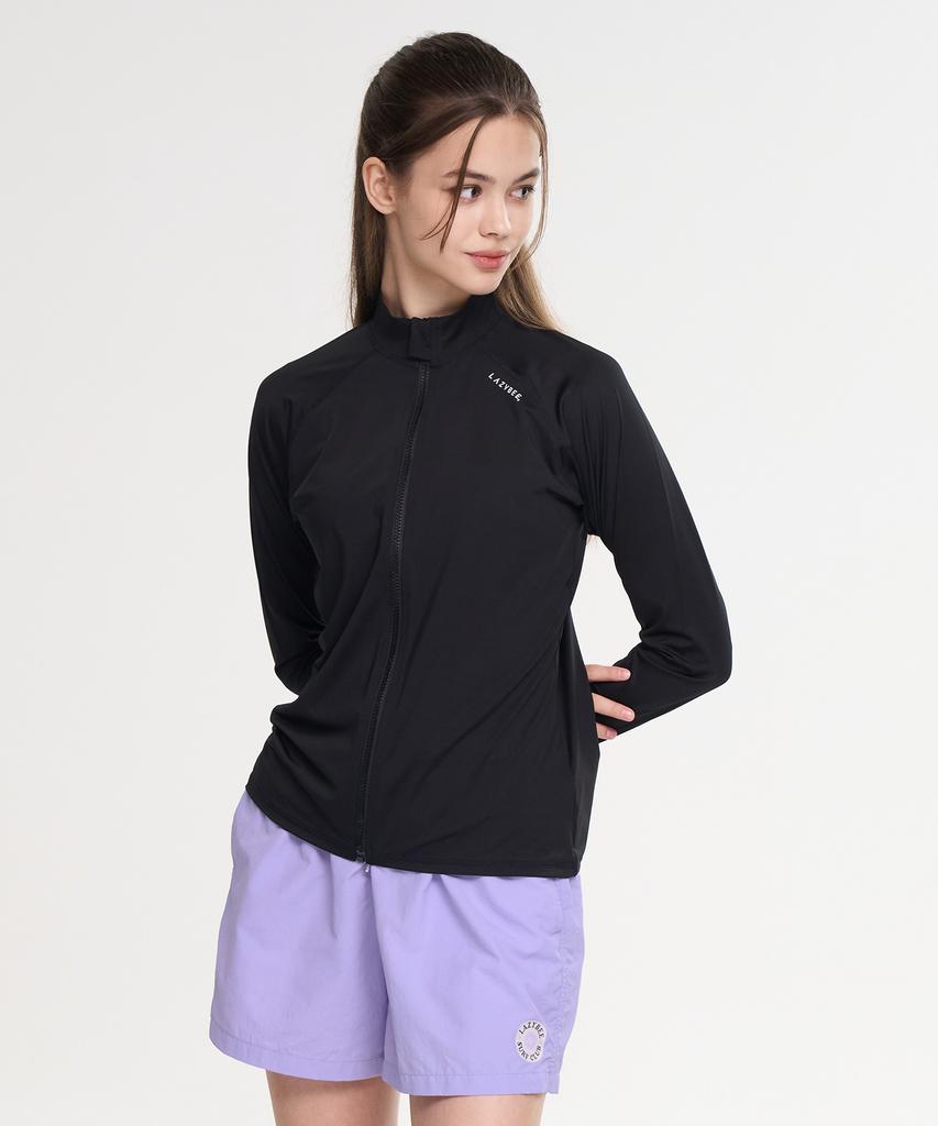 Leijibi [Set] Multi-Cooling Essential Loose Fit Zip-Up Rash Guard + Shorts Set W Black