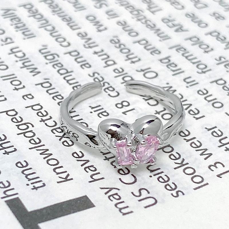 [Sugar Heart Honey Words] Qixi Festival Love Pink Zir*****Pen Ring Girl Color Treasure Sweet Stacked High Sense Ring