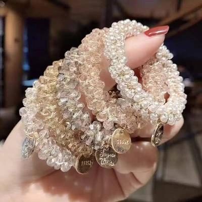 Damen Kristallperlen Krempe Seil Elegantes Pferdeschwanzhalter Gummi Elastisches Binde Haargummi Haarzubehör Haargummis