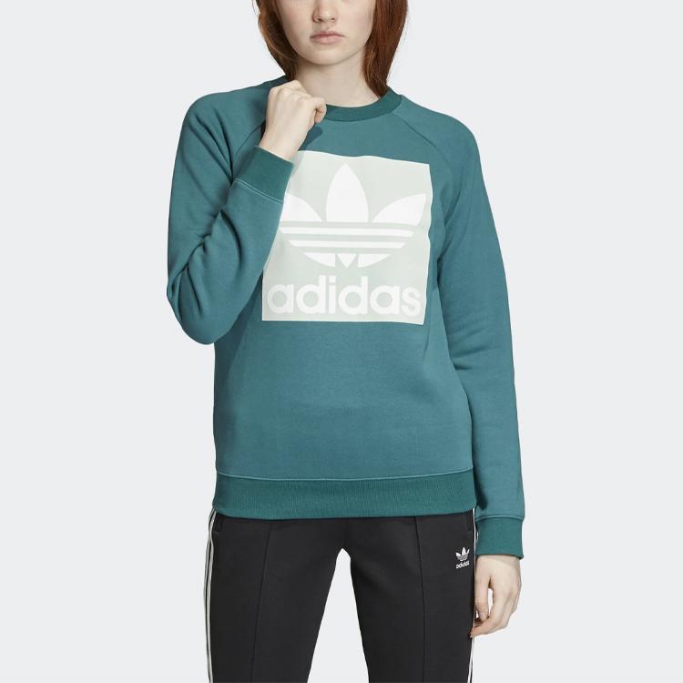Adidas Originals Trefoil Crew Color Block Logo Pullover Sports Sweatshirt Women sweatshirt Green ED7551