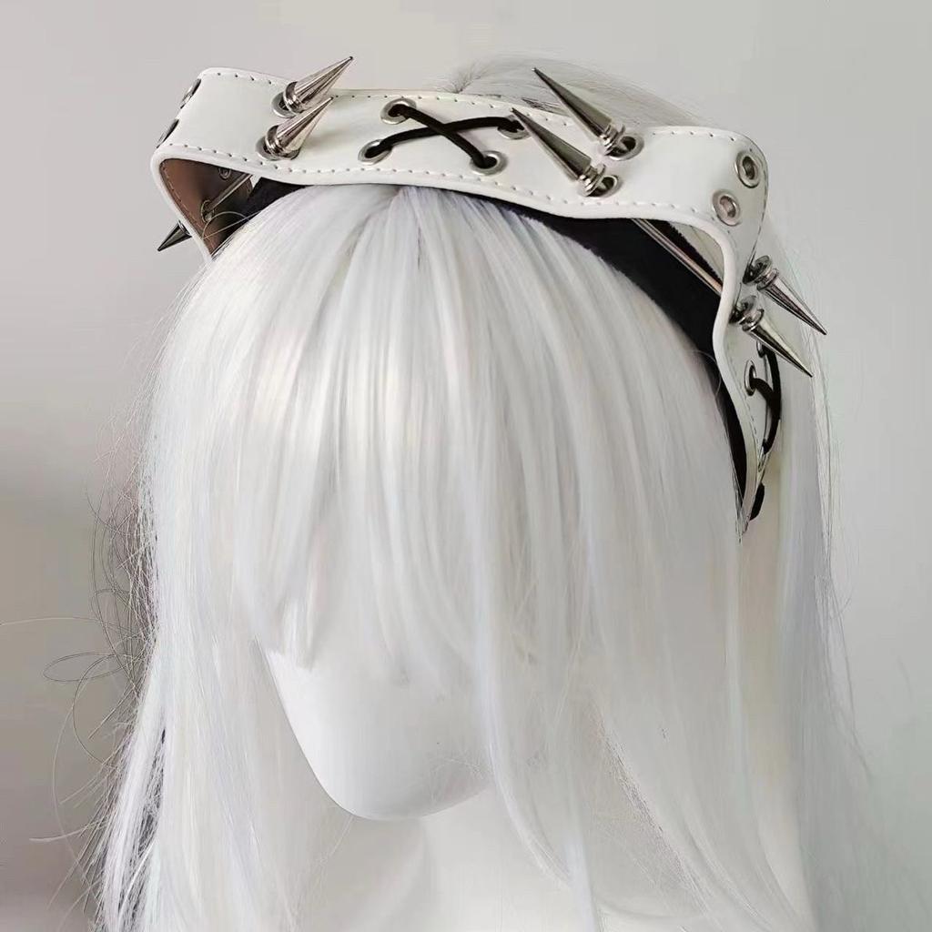 Dark Punk Cat Ear Rivet Headband Subculture Pointed Paw Cat Heavy Metal Leather Headband Spice Girl Gothic Headband
