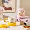 New Mug Cute Household Children's Drinking Cup with Lid Cartoon Underglaze Ceramic Milk Cup Breakfast Cup
