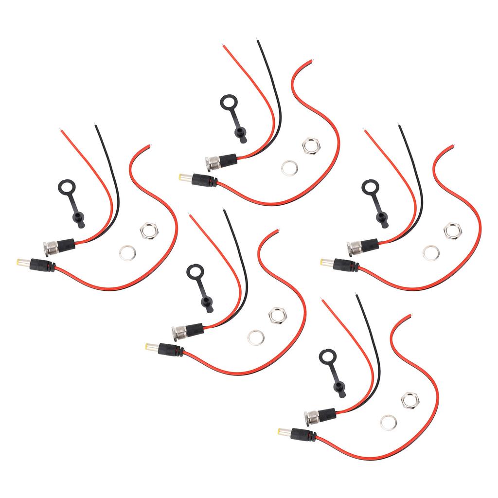 5 Sets 5.5x2.1mm 10A Power Jack Cord Socket Threaded Female Mount Connector Wire Adapter with Waterp