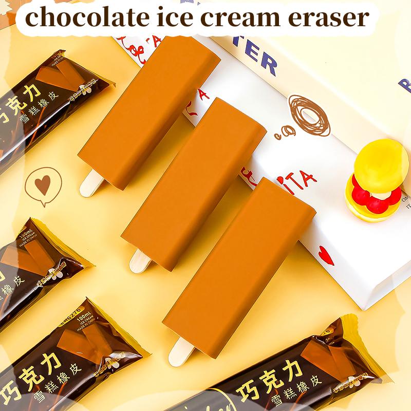 Kawaii Stationery for School Back To School Supplies Chocolate Ice Cream Shape Eraser Rubber Aesthetic Stationery School Stuff
