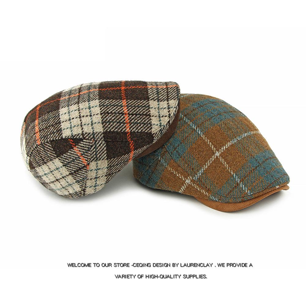Autumn Winter Wool Beret Men's British Retro Progressive Cap Women's Plaid Cap