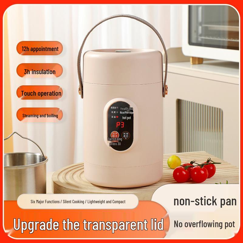 Douyin Celebrity Electric Stew Pot: Portable Multi-Function Soup & Porridge Cooker with Clear Stainless Steel Design