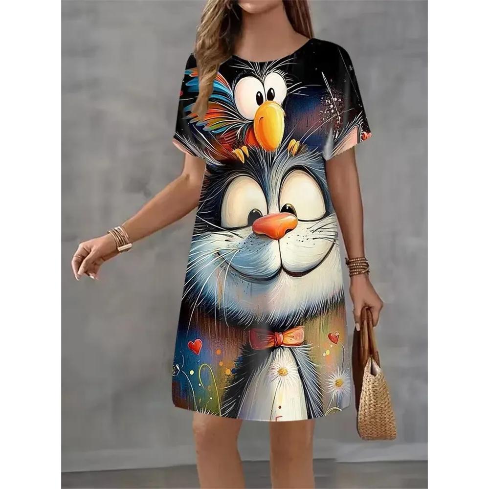 Fashion Versatile Casual T-Shirt Dress Comfortable Crew Neck Loose Casual Dresses