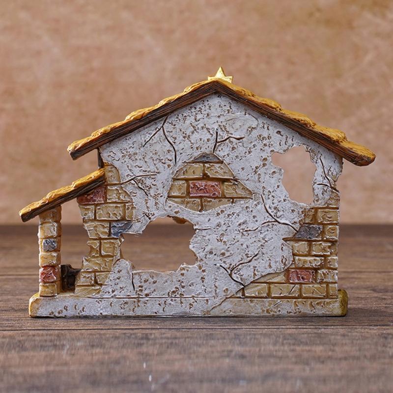 Resin  Scene Stable Creche Christmas Manger Shed Statue Decoration Ornament For Home Church Desktop Display