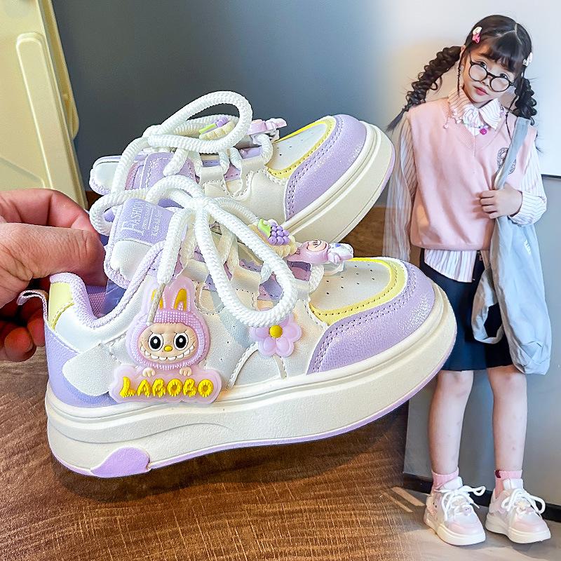 

Girls sports shoes 2025 spring and autumn new cartoon cute soft sole super cute girls casual shoes children board shoes thick sole 34 inner length 20.8cm фіолетовий