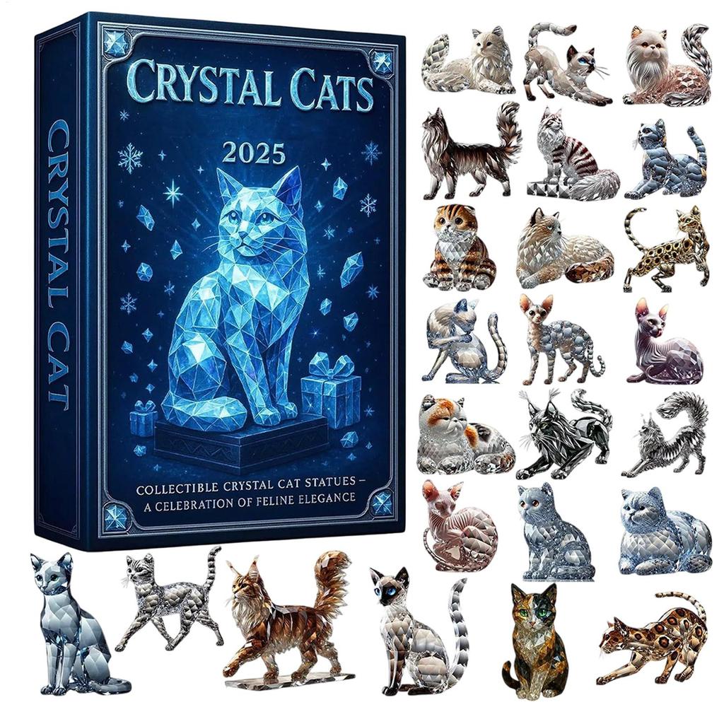Pet Christmas Countdown 24 Days New Year Holiday Countdown 2D Acrylic Cat Collectible Figurine For Home Bedroom Holiday School