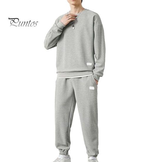 

2 шт./комплект поддельный спортивный костюм из двух частей круглый вырез с длинным рукавом пуловер топы с эластичной резинкой на талии длинные брюки комплект повседневной одежды L