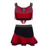 Kinder Mädchen Farbblock Latin Dance Crop Top Breite Schulterträger Quasten Strasssteine mit elastischem Bund Rock für Tango Rumba Gesellschaftstanz Performance