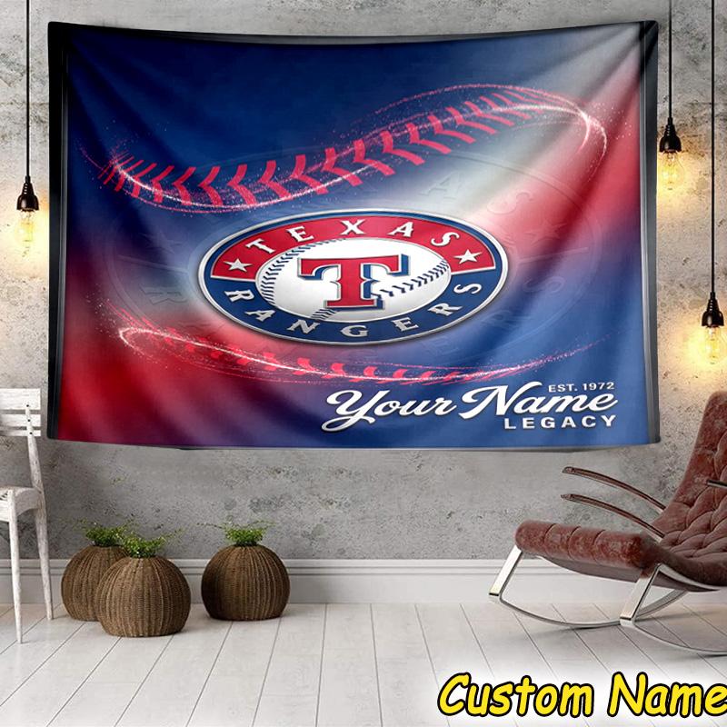 Custom Name Baseball Rangers Map Tapestry Room Decoration Wall Hanging for Living Room Bedroom, dormitory, Birthday and Christmas gifts