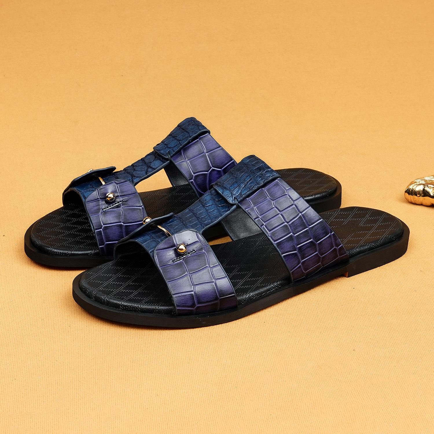 Men`s 2026 Crocodile Embossed Leather Slippers