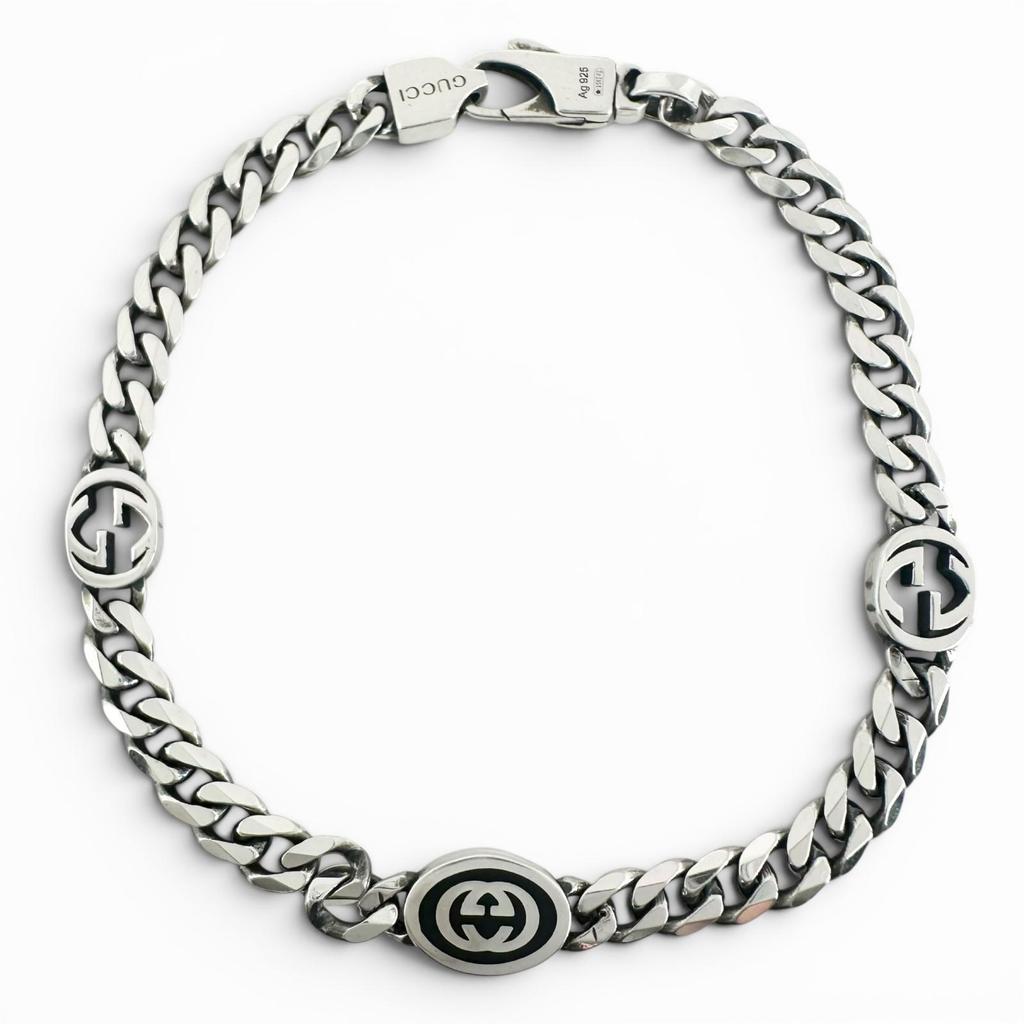 Great GUCCI bracelet Interlocking G Current product Chain Silver AG925 Women 17 Used