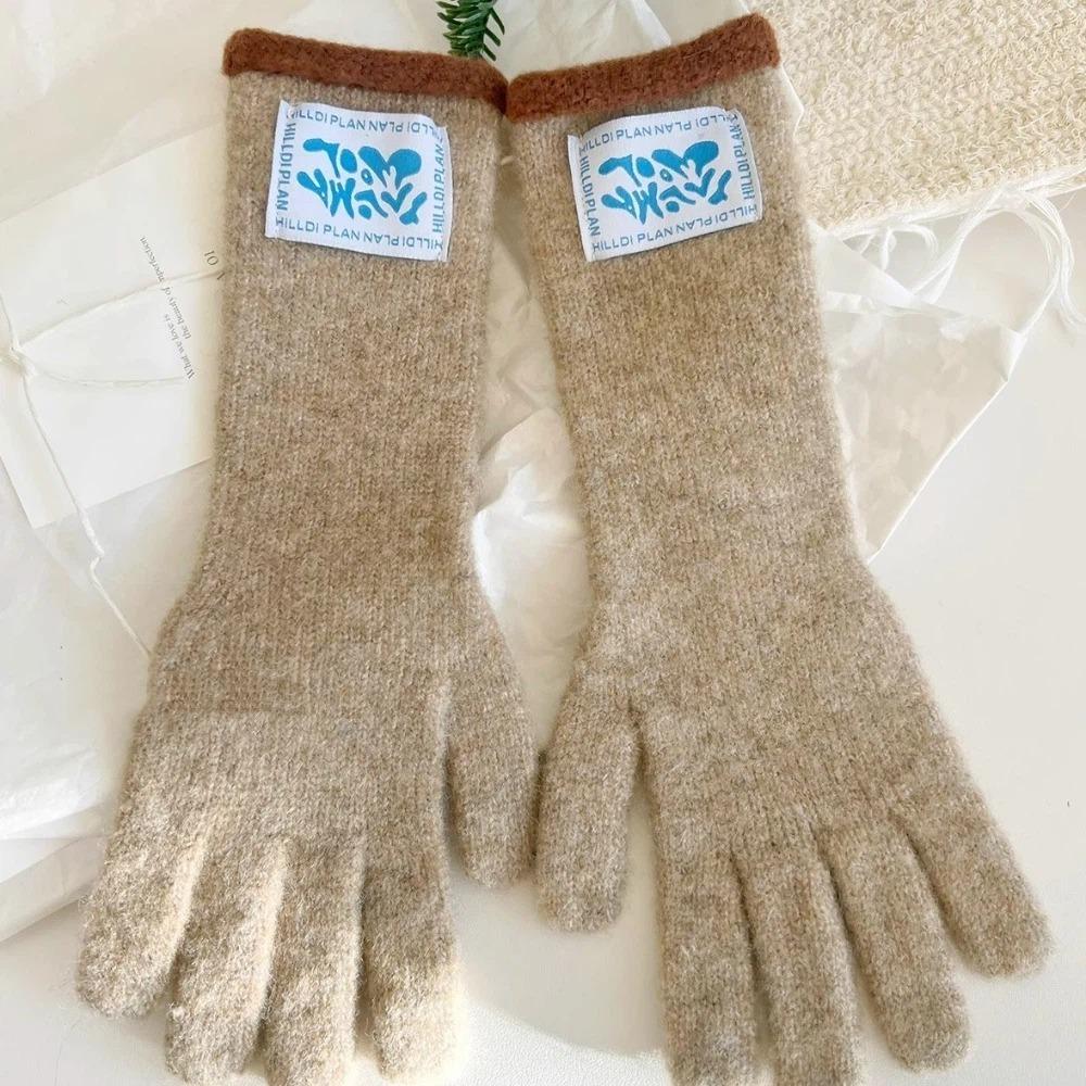 Trendy Mid-Length Warm Gloves Dopamine Colors Color-Blocking Knitted Gloves Curly Design Comfortable Five-Finger Gloves Women