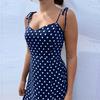 Womens Fashion Causal Dot Sleeveless High Waist V-Neck Dress