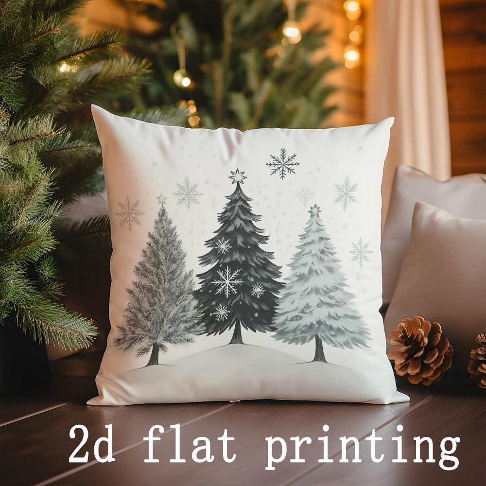 Home Decor Christmas-themed Floral and Tree Print Pillowcases Pattern Cushion Cover Suitable for Sofa Bedroom Car Pillow Cover