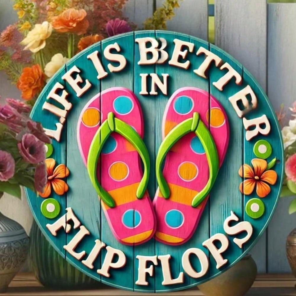 Functional Flip Flops Sign Life Is Better 3D Colorful Wall Decor With Hidden Key Holder For Entryway Home