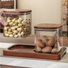 Quality Glass Sealed Canister Kitchen Food Storage Bottles with Walnut wood Lid Jars Grains Tea Leaf Coffee Beans Candy Jar