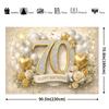 2D plane 70th birthday party banner background. Theme for 70th birthday, with sparkly gold border and the number 70.