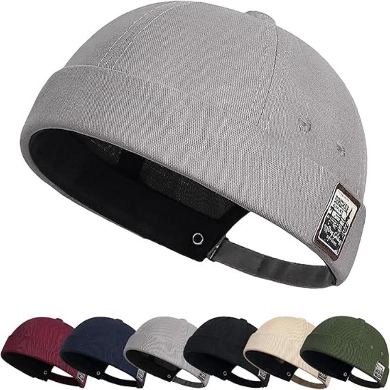 Unisex Cotton Hat Adjustable Brimless Docker Cap Rolled Cuff Sailor Hat Skullcap