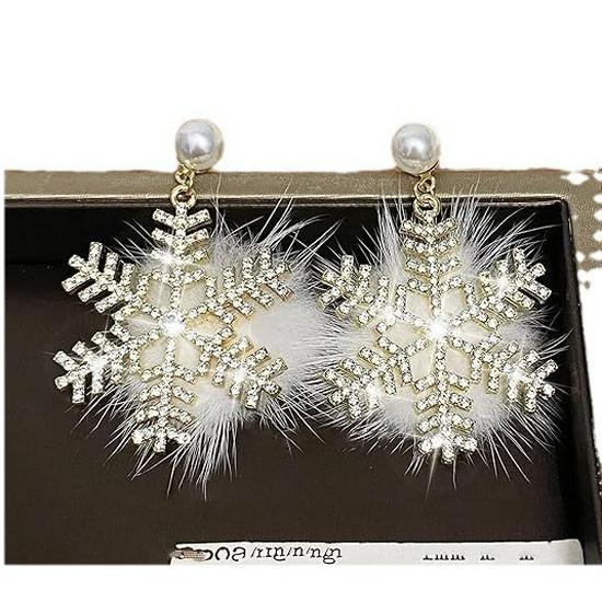 2024 Weihnachten Zirkon Perle Schneeflocke Hängeohrringe für Frauen