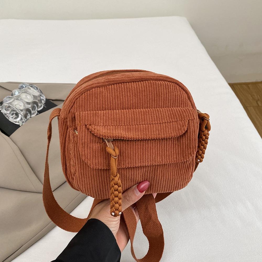 Large Capacity Corduroy Shoulder Bag Cott Cloth Handbag Solid Color Crossbody Bag Small Square Bag Korean Style Canvas Handbag