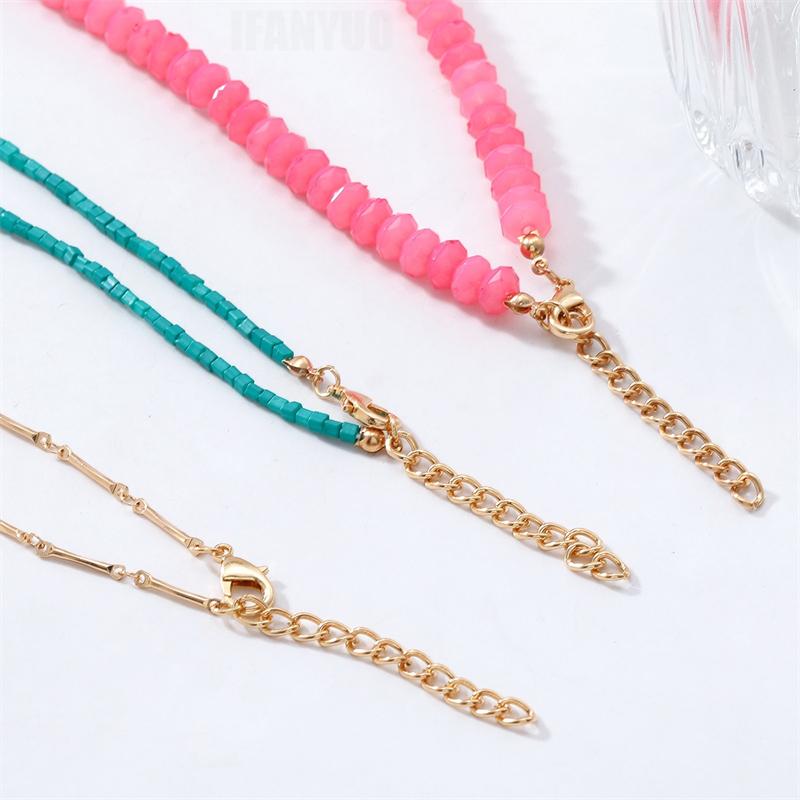 2025 New Colorful Resin Beaded Charms Necklaces for Women Summer Ocean Vacation Style Beach Party Zircon Neck Accessories